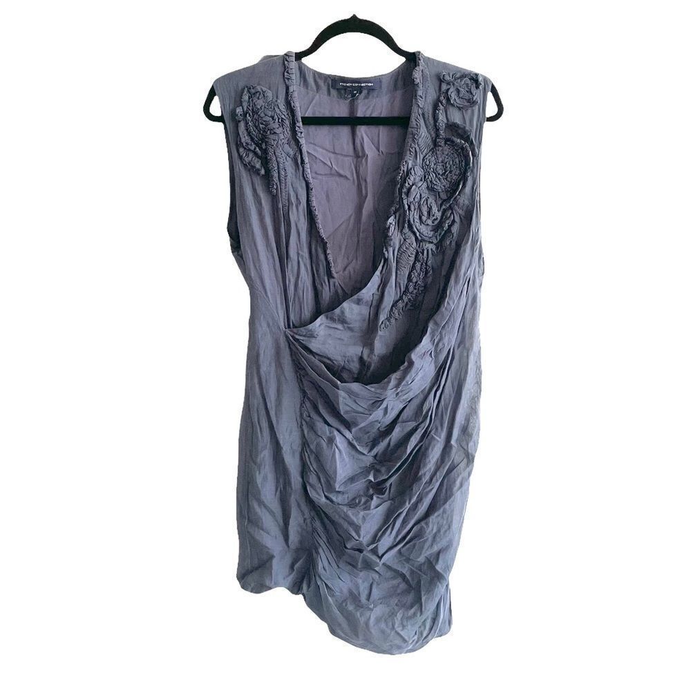 FRENCH CONNECTION Sleeveless Summer Mini Dress Floral Embroidery Blue Grey 10